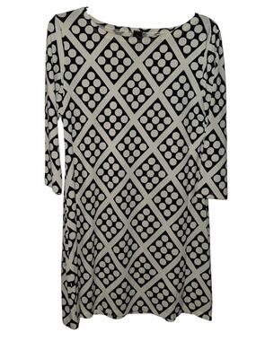 MT Collection Dress Black Off White Polka Dot Geometric 3/4 Sleeve XL